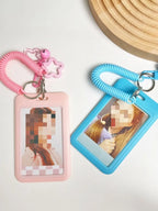 Cute Simple Protective Card Holder with Keychain Colorful Star Retractable Spring Lanyard ID Card Photo Postcard Holder Charms