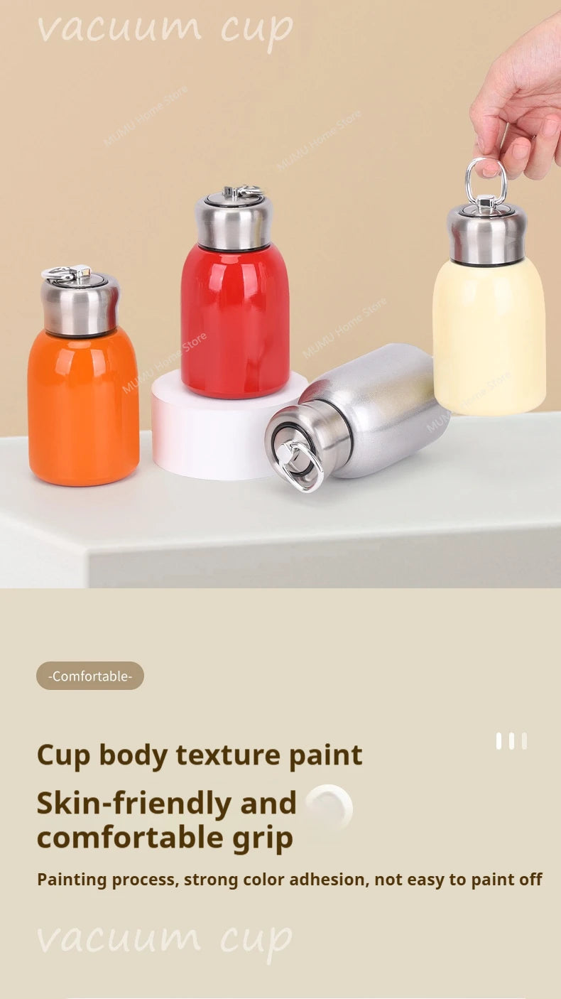 300ML Stainless Steel Vacuum Flask with Lifting Ring Mini Thermos Cup Car Insulated Cup Portable Travel Water Bottle Coffee Mug