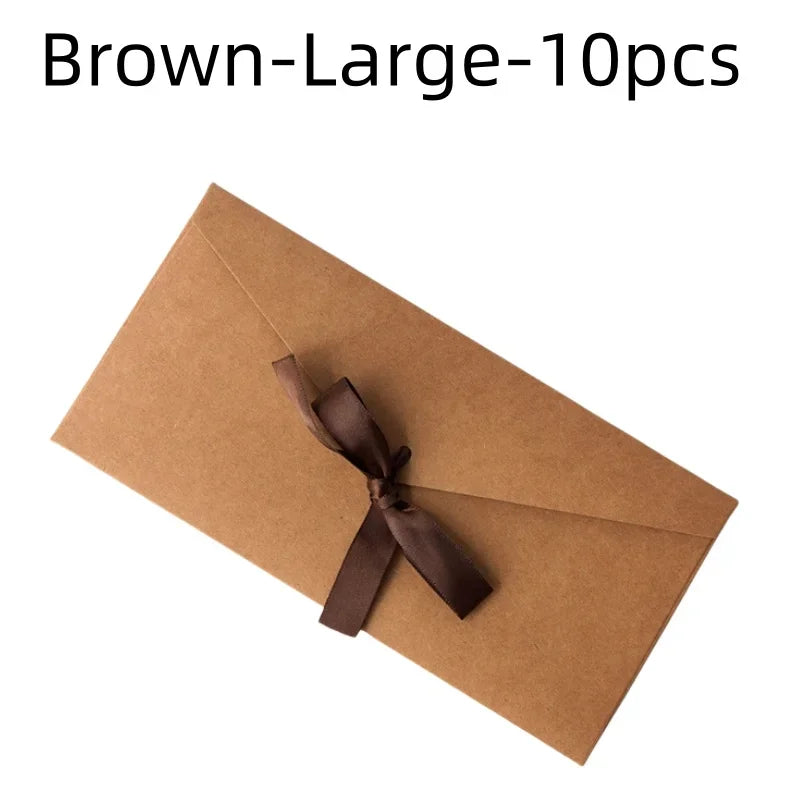 10 Pcs/set Envelope Pearlescent Paper Bow Thicken Ribbon Retro Creative Color Stationery Wedding Invited Gift High Quality