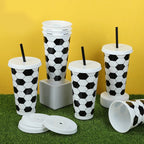 6/12pcs Reusable Plastic Soccer Cups with Lid Straws Kids Football Party Favors Sports Themed Birthday Decoration Supplies Gifts