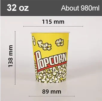 50Pcs 32/46oz Disposable Single Wall Coated Paper Popcorn Bucket Cup Food Grade Greaseproof Cinema Containers Movie Night Party