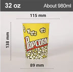50Pcs 32/46oz Disposable Single Wall Coated Paper Popcorn Bucket Cup Food Grade Greaseproof Cinema Containers Movie Night Party