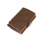 Rfid Credit Card Holder Luxury Split Leather Wallet Men Metal Slim Thin  Minimalist Wallet Bank Cardholder Case Travel Wallet