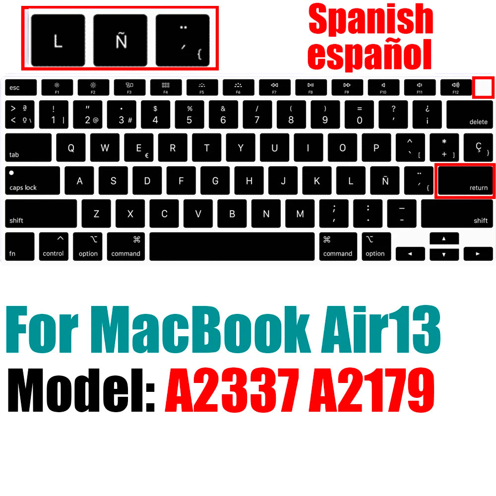 Spanish Keyboard Cover for MacBook Air 13.6 15.3 inch A2681 A2941 A2337 M3 M2 M1 Pro14" 16" A2442 A2779 A2918 A2992 A2485 A2991