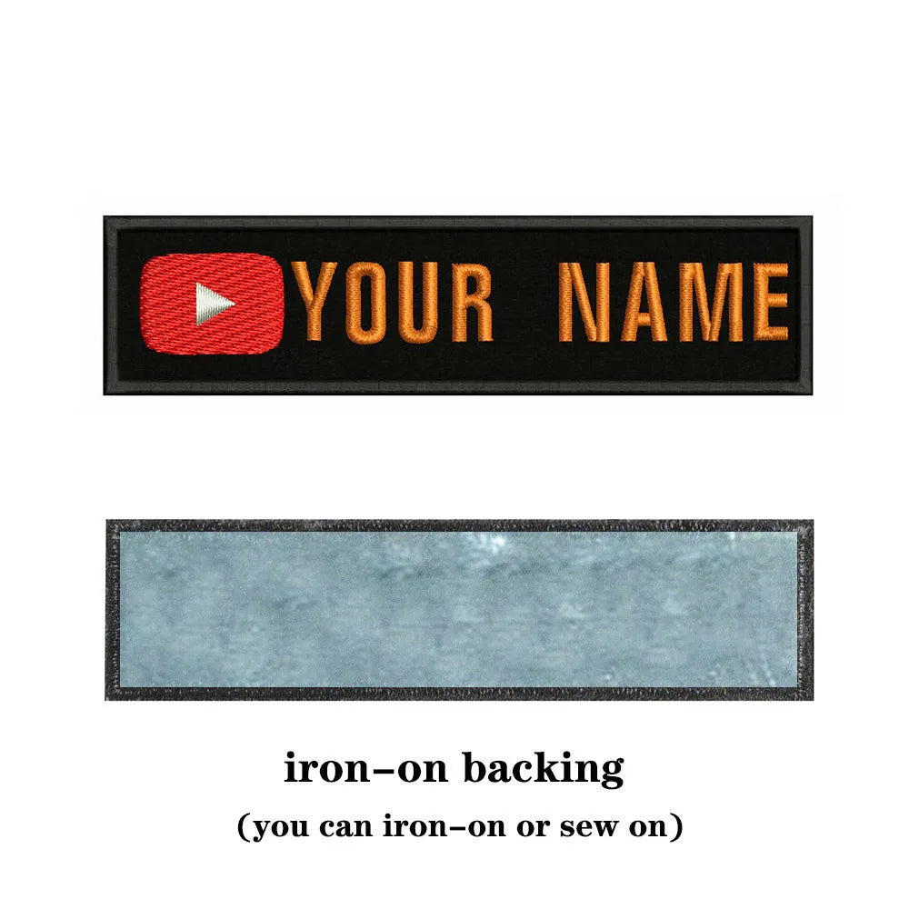 YouTube Logo 10X2.5cm Embroidery Custom Name Text Patch Stripes Badge Iron On Or  Patches