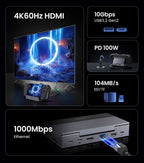 UGREEN 4K60Hz HDMI USB C HUB Docking Station for Steam Deck Type-C to RJ45 PD100W 10Gbps USB-A/C for iPad ROG Ally Legion Go PC