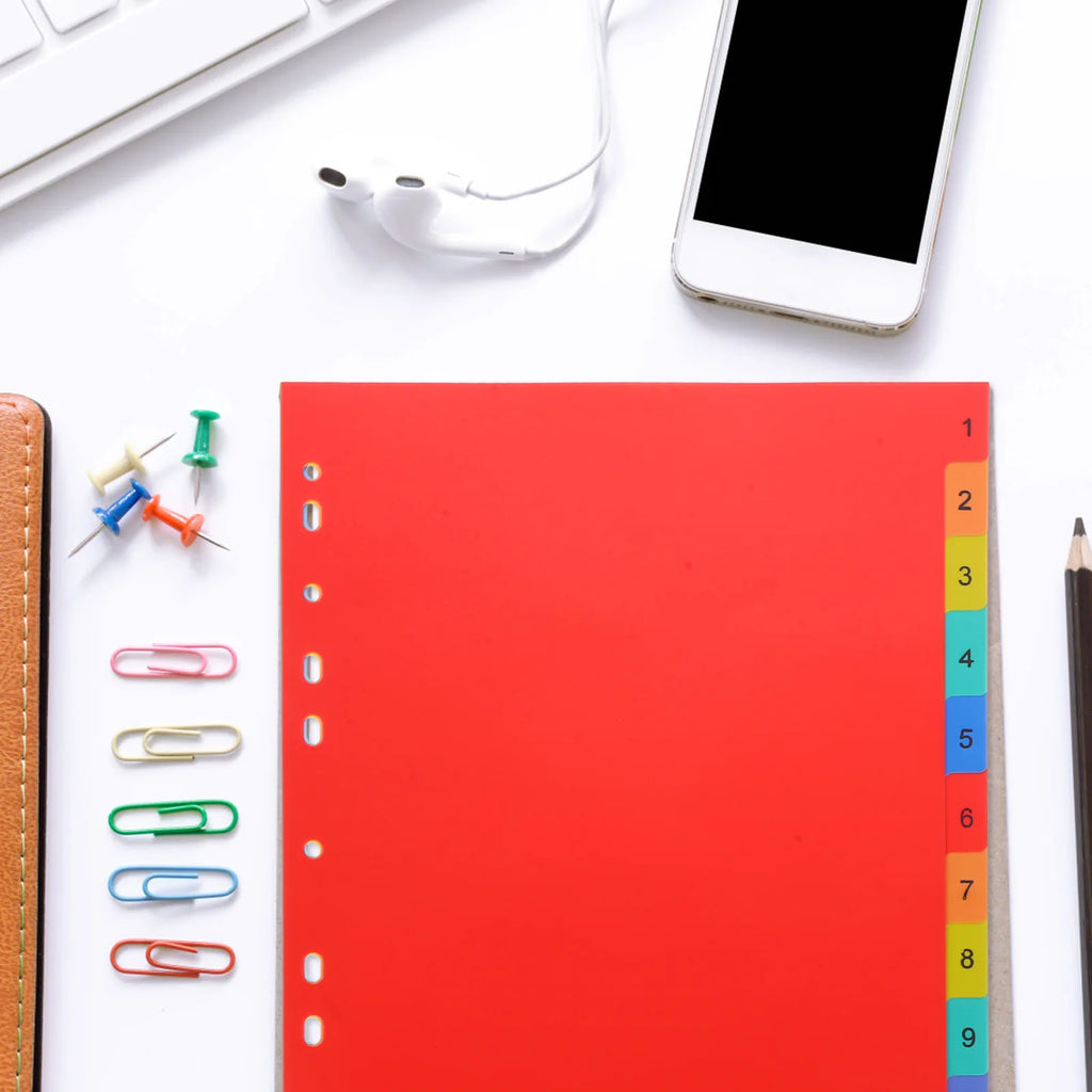 12 Index Page Dividers A4 11 Hole Plastic Binder Notebook Dividers PP Detachable Colored Tabs Document Separator Sheets