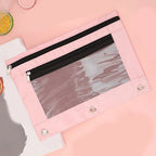 Double Zipper Pen Bag 3 Rings Binders Pencil Case File Bag Pencil Box For Erasers Rulers Markers Storage