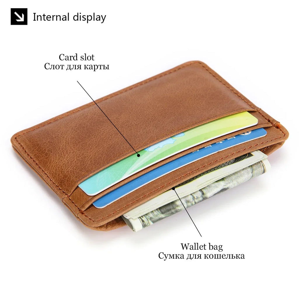 New Genuine Leather Card Holder Oil Wax Leather Multi-Card Small Retro Cowhide Coin Purse Men/Women Luxury Card Holder