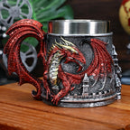 Valhalla Viking Stainless Steel Nordic Viking Barrel Dragon Boat Warrior Horn Skull Beer Mug Tankard Stein Cup 400 ML