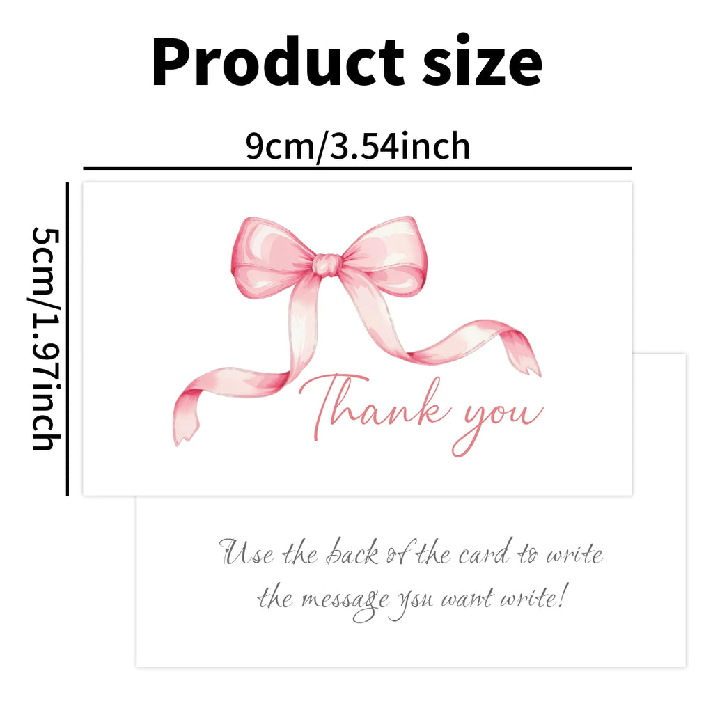 50pcs Watercolor Pink Blue Bowk Thank You Cards,Business Retail Customer Gift Wrapping Cards,Back Blank Note Greeting Small Card