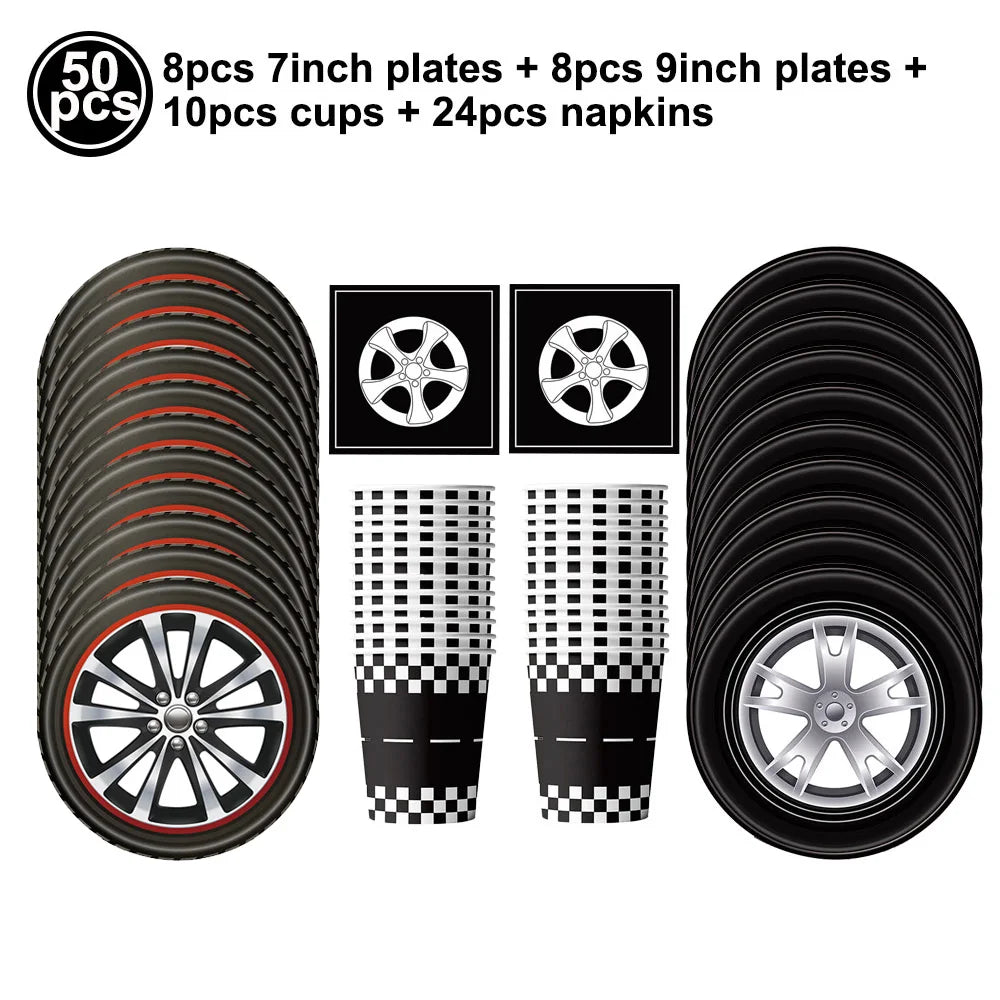 Race Car Party Plates Cup Napkins Race Track Party Supplies Racing Sports Themed Tableware for Kids Boys Birthday Home Decors