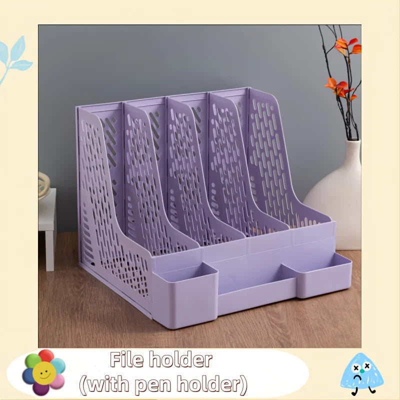 Multi-Layer A4 Document Holder Rack, PP Material Desk Organizer with Storage Box and Bookshelf for Office Supplies, File Rack
