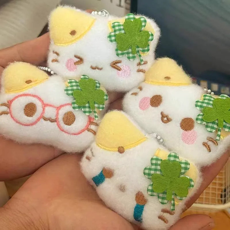 1/2/4pcs Green Clover Cat Plush Small Cat Keyring Cute Charm Keychain for Girls Women Kawaii Bag Pendant Key Chains Couple Gift