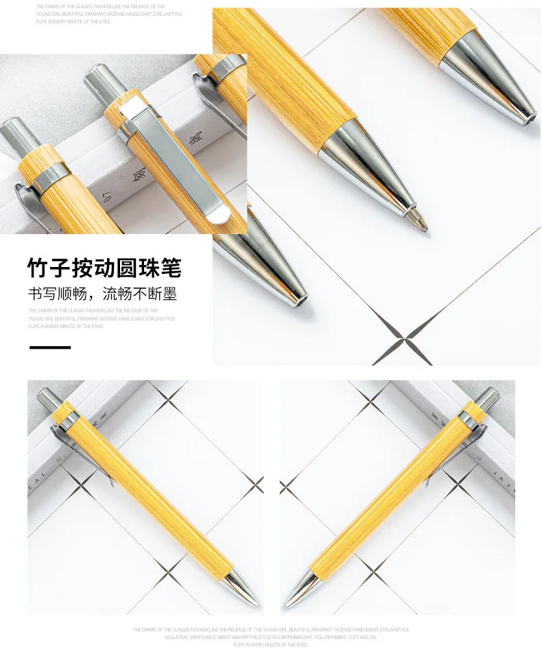 30Pcs Bamboo Wood Ballpoint Pen 1.0mm Tip Office School Wrting Stationery Business Signature Ball Pens Bamboo Pen