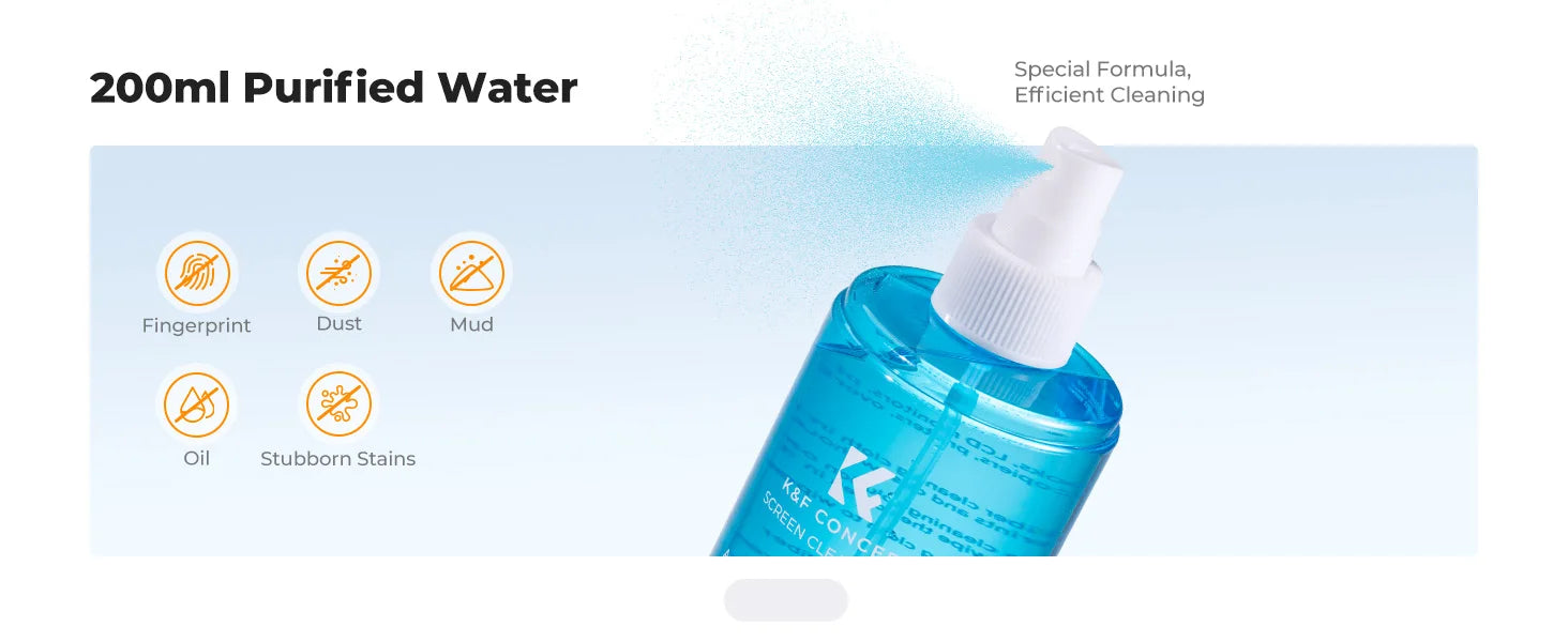 K&F CONCEPT 200ML Screen Cleaner Spray For Camera Lens PC Cell Phone Glasses Watch CCD/CMOS Clean Liquid with 2 Microfiber Cloth