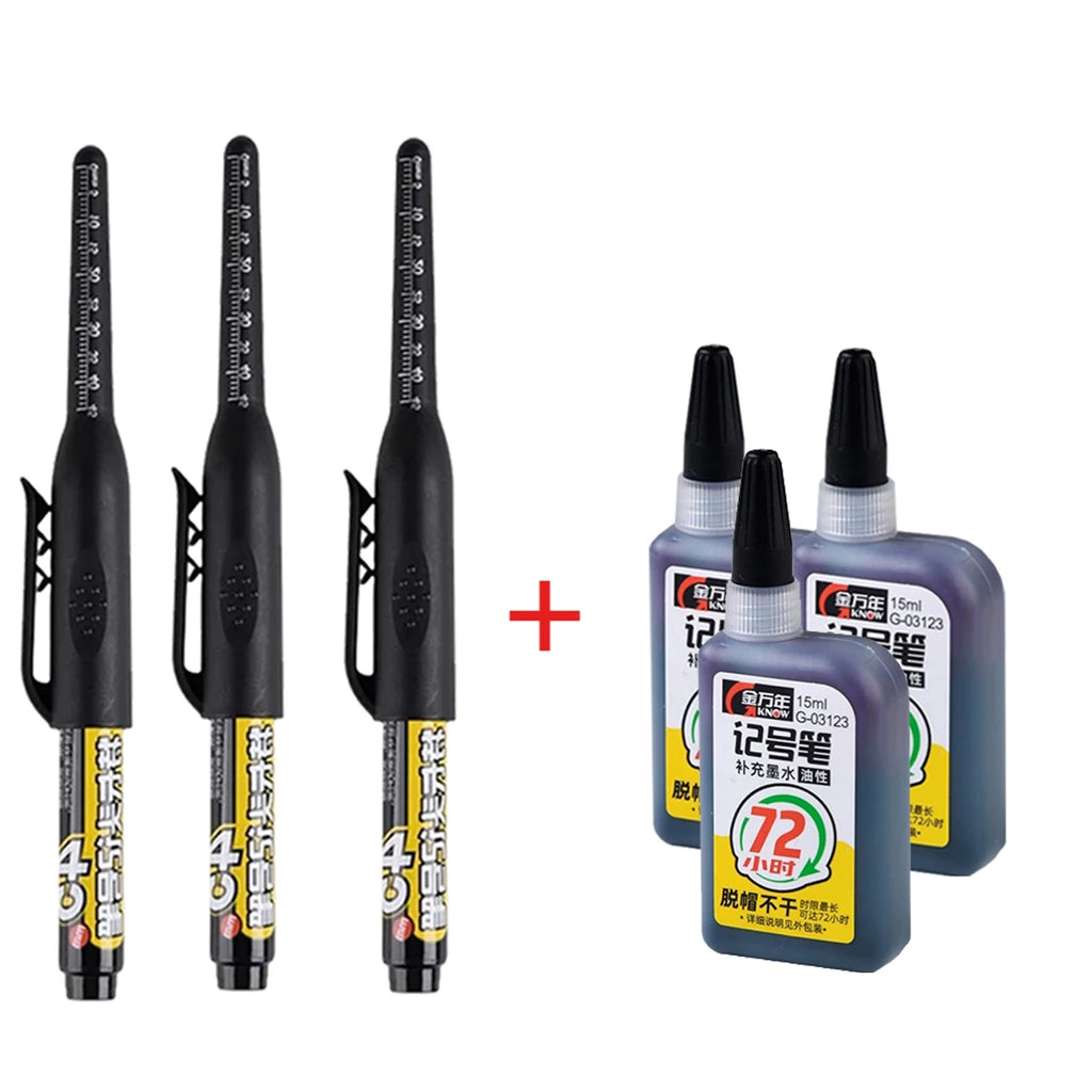 45mm Waterproof Deep Hole Marker Pens Long Nib Head Carpenter Pen Black/Blue/Red Ink for Multi-Purpose Woodworking Hand Tools