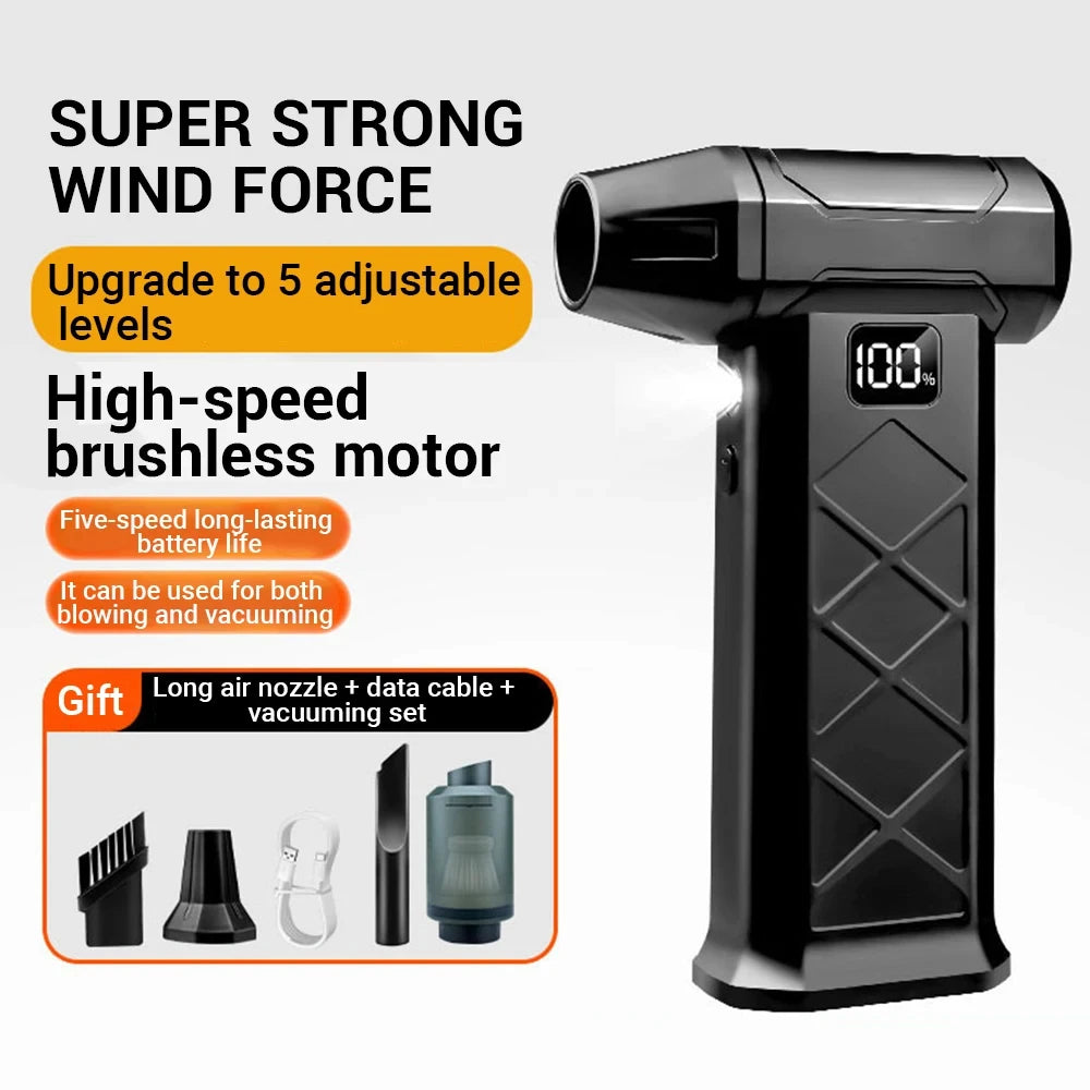 Upgrade 1000000RPM Turbo Jet Blower Violent Fan 5 Speed Powerful Air Blower Brushless Motor Rechargeable Handheld Blower Thrust