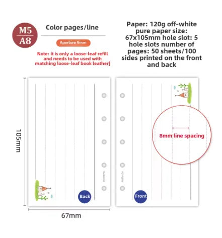 M5 20 Sheet Triple Fold Colorful Loose Leaf Notebook Refill Spiral Binder Inner Page Weekly Monthly To Do Line Grid Inside Paper