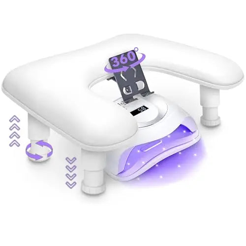 Nail Arm Rest with Rotating Phone Holder, Arm Rest for Nails Tech, PU Leather Nail Tech Arm Rest, U-Shaped Hand Rest