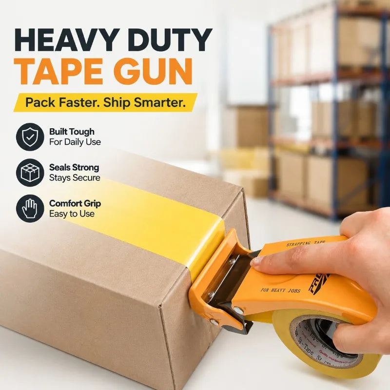Heavy Duty Metal Tape Dispenser, Industrial Packaging Tape Gun, Handheld Tape Cutter for Shipping