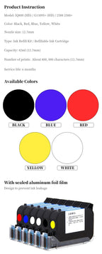 1PC 2588 Refillable Ink Cartridge 12.7mm TIJ/Handheld Inkjet Printer Ink Solvent Fast Drying Unencrypted Ink Black Red BlueIQ800