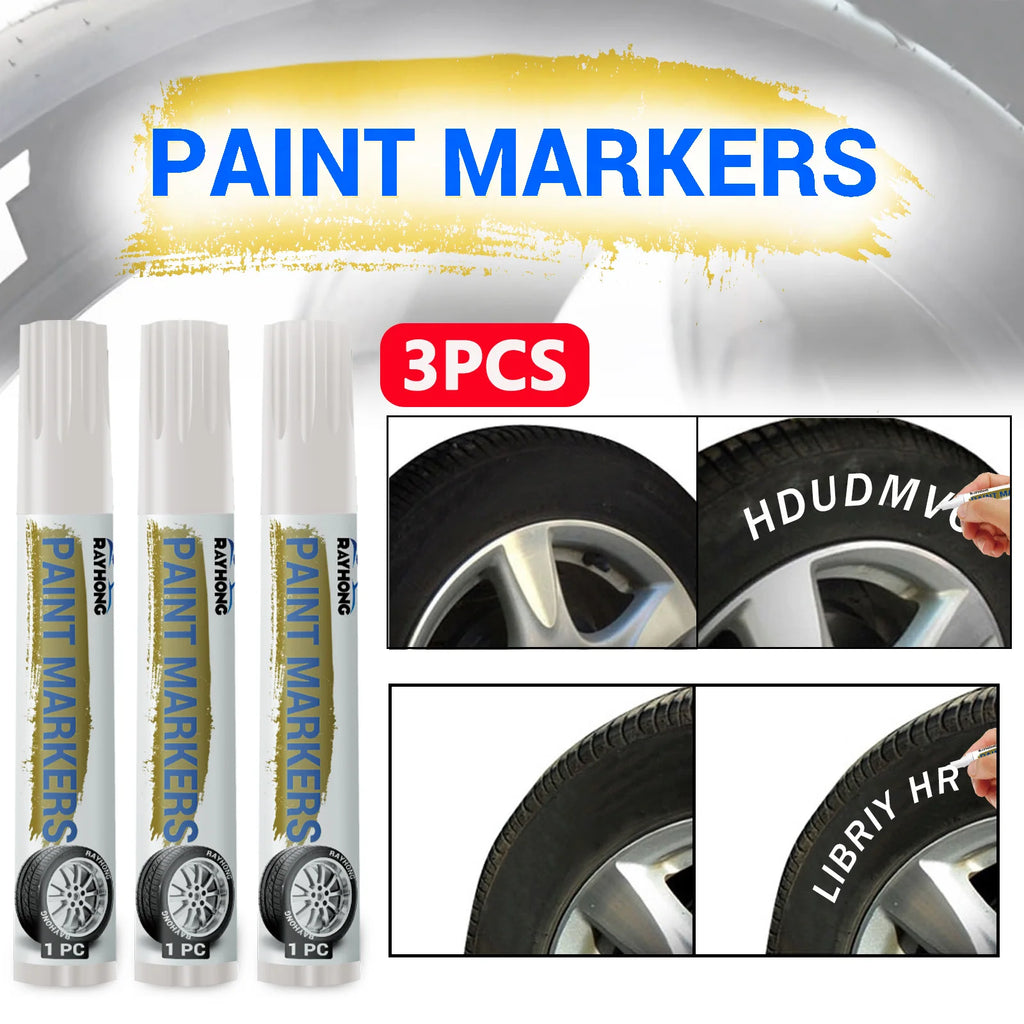 3PCS Tire Marking Pen Set Fast Drying Waterproof Paint Marker for Car Motorcycle Bike Tires White Ink for Drawing Graffiti DIY