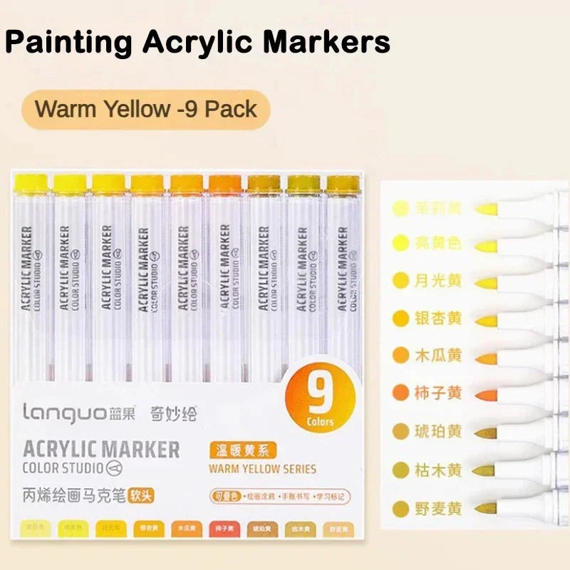 Languo 9/144 Colors Acrylic Paint Art Marker Pen DIY Painting Drawing Card Ceramic Stone Mug Glass Fabric Clothes Art Supplies