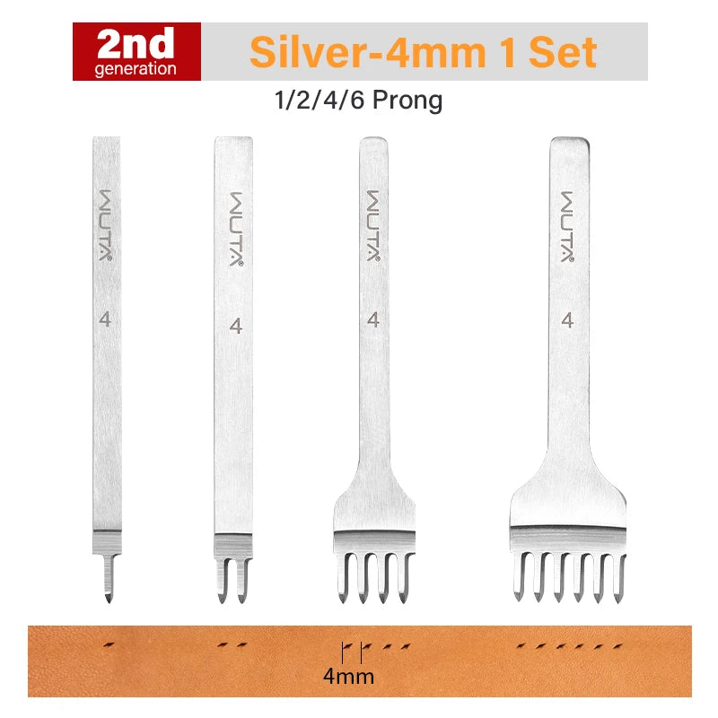 WUTA 1Set 4pcs Basic Leather Chisel Tool Diamond Pricking Iron Hole Punch Stitching Leather Craft tools 3/4/5/6mm 1-2-4-6 teeth