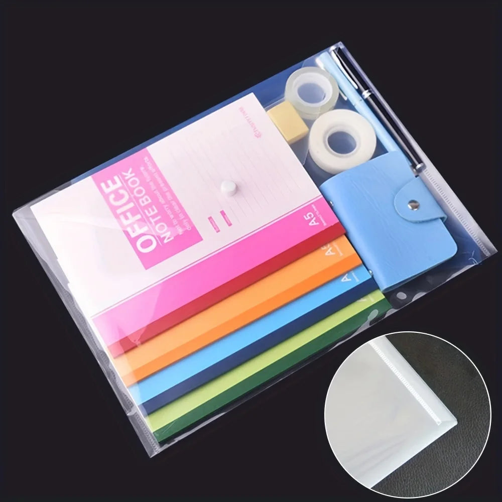 20Pcs Plastic Envelope Transparent Waterproof Reusable File Bag with Buttons A4 Size Student Information Storage Folders New
