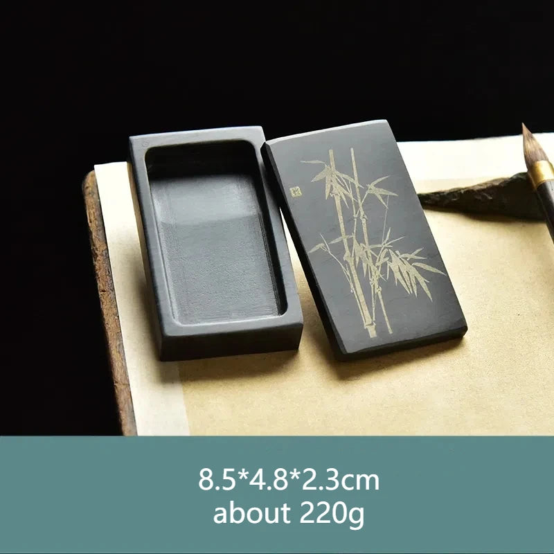 Small Portable Ink stone Chinese Style Calligraphy Regular Script Ink Stone Students Brush Writing Raw Stone She Inkstone