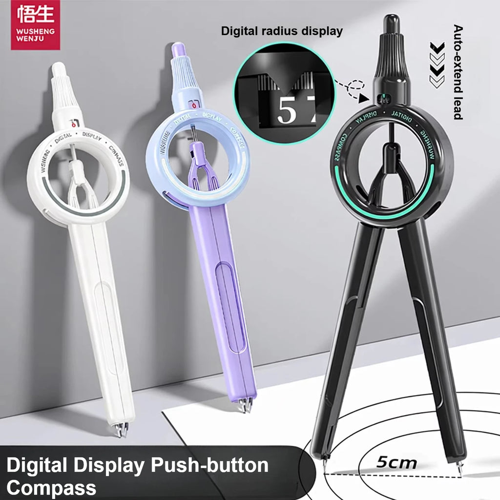 Digital Display Push-button Compass, Multi-Functional Drawing Tool,ABS Integrated Ruler & Compass, with Scale,Primary Students