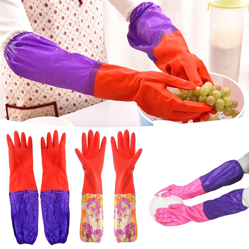 Fleece Lined Latex Dishwashing Gloves Thermal Extra Long Latex Cleaning Gloves Warm Winter Dishwashing Laundry Aid