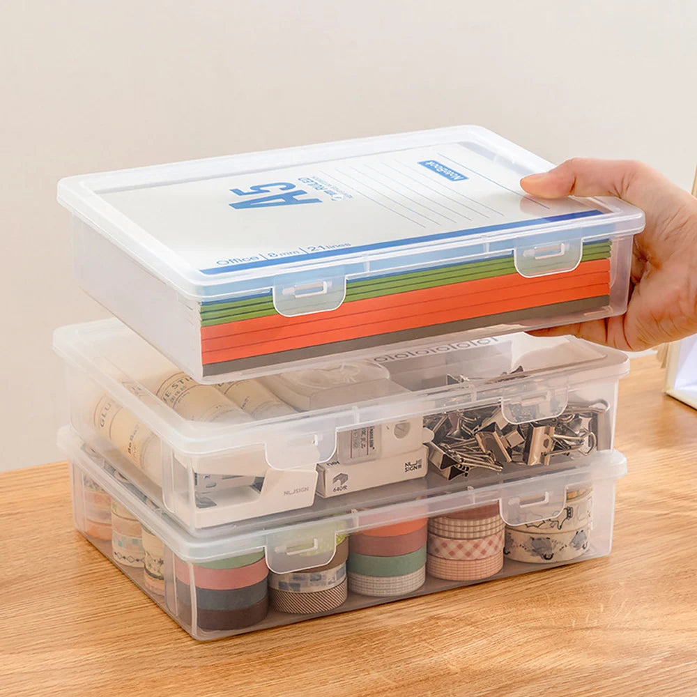 Plastic Document Organizer Organized Clear Square Shape Storage Box Organizing Box With Buckles Certificate File Storage Case