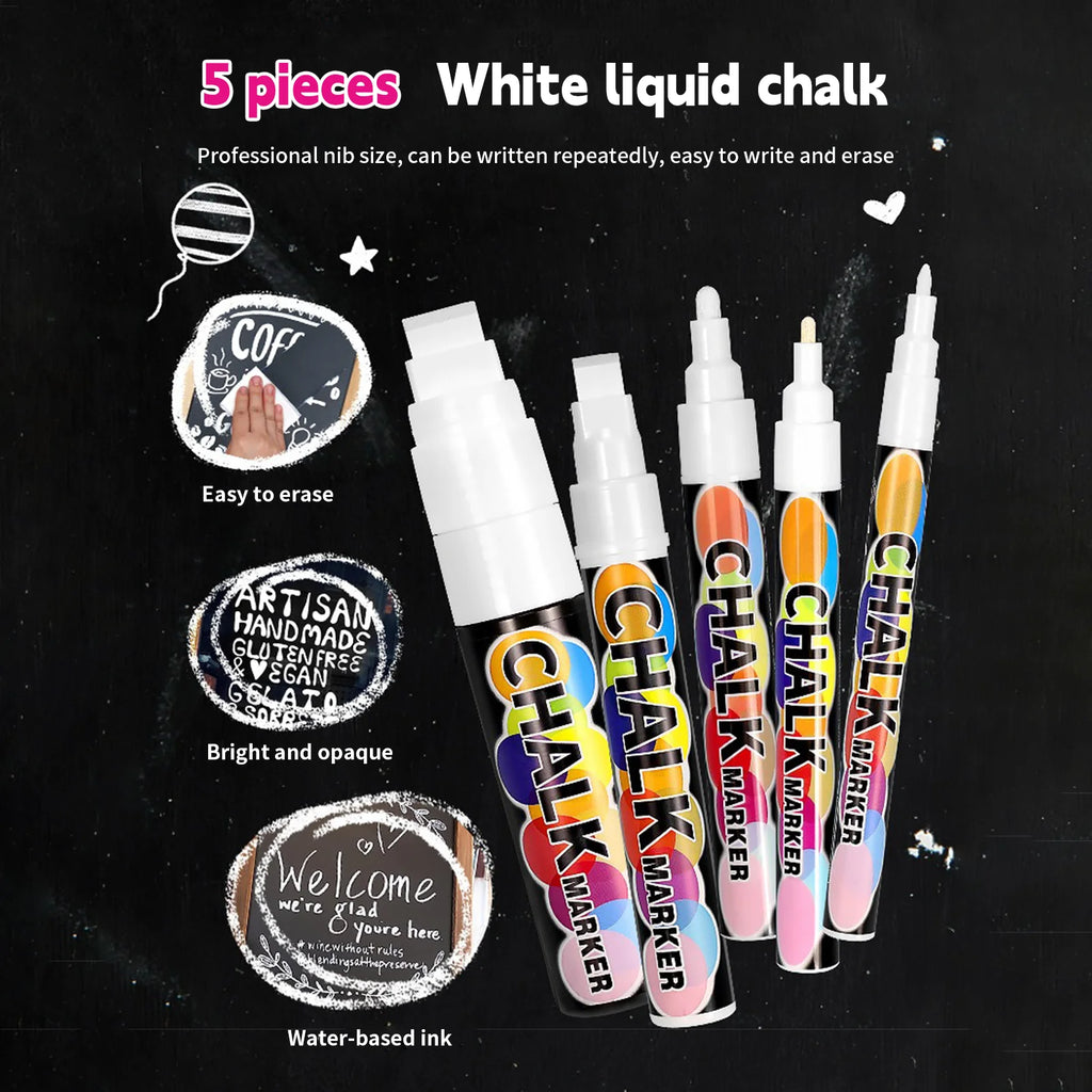 1/3 Pcs White Liquid Chalk Painting, Marking Erasable Dust-free Water-soluble Marking Pen School Classroom Office Supplies