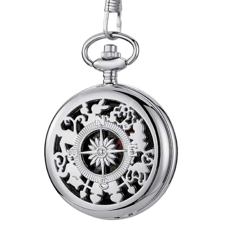 Multifunctional Pocket Watch Flip Open Survival Compass for Men Retro Hollow Out Pocket Watch Compass with Clasp Chain Dropship