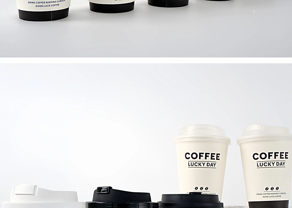 50pcs Thick Double-layer Coffee Paper Cup Disposable 90mm Caliber Hot Drink Leak Proof with Lid Shop Takeaway Paper Cups