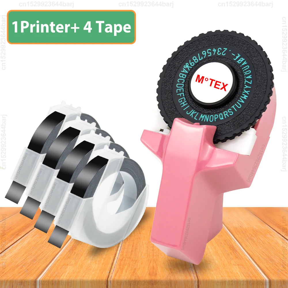 Motex E101 Portable 3D Embossing Label Printer Similar as B90 Dymo 12965 1610 Manual Label Maker DIY Adhesive Dymo 3D Label Tape