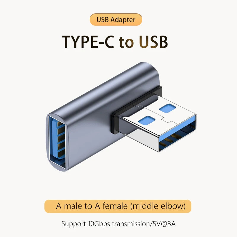 NNBILI 3A Type C Elbow USB 3.1 Charging Data Cable Adapter Converter for Android 90/180 Degree OTG Adapter Fast Charging 10Gbps