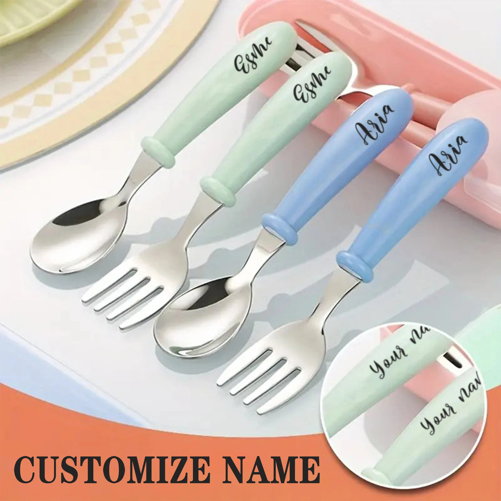 2pcs, Any Name Cutlery Set Easter Gifts,For Boys and Girls,School Lunch,Birthday Gifts,Christmas Gifts,Custom Engraved Custom