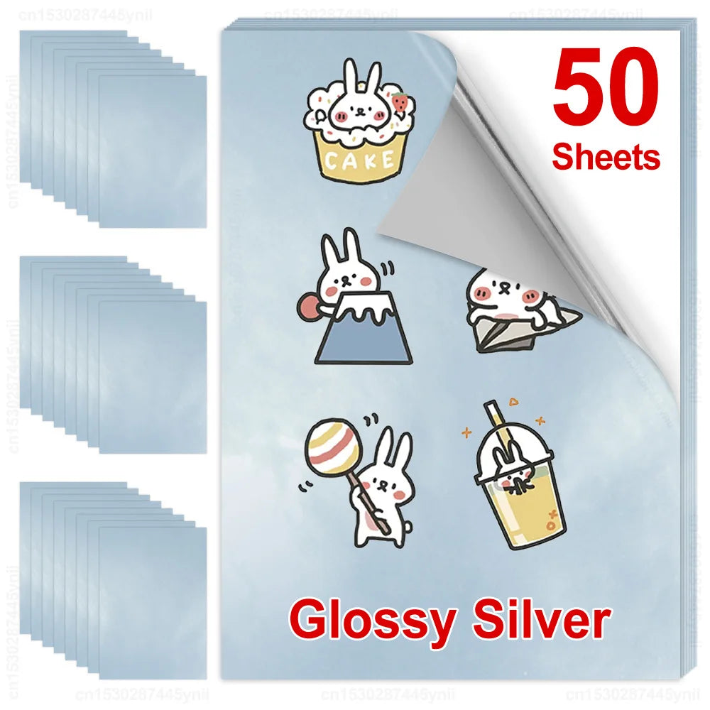30Sheets/50Sheets Printable Vinyl Sticker Paper Self-adhesive A4 Glossy White Half Transparent Copy Paper for All Inkjet Printer