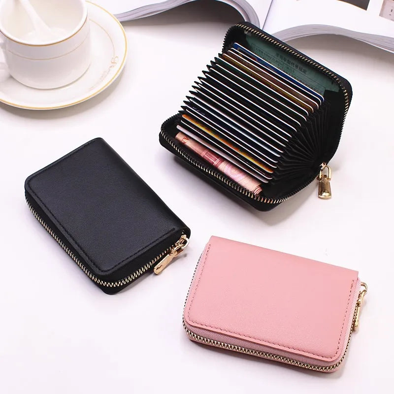 Compact Coin Purse Leather Business Credit Card Case Holder Travel Wallet for Women 20 Card Slots Small Card Pouch with
