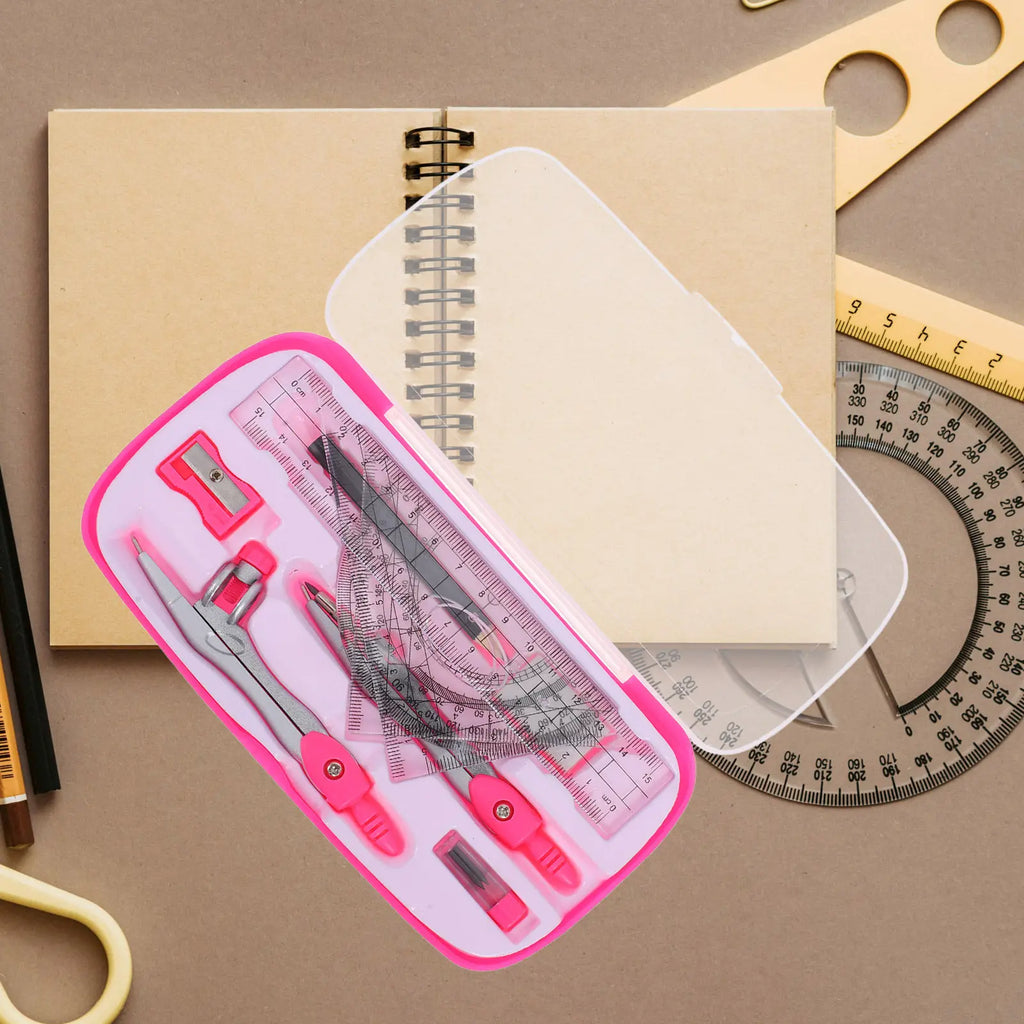 1Set Math Compass Set for and Students Protractor Ruler Kit School Supplies Portable Drafting Tools for Learning and