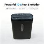 Home Office Paper Shredder, 10-Sheet Strip Cut P-2 Security Level, CD & Credit Card Shredder, Low-Noise Jam-Proof, 5-Min Continuous Shredding, 3.17-Gallon Clear Basket