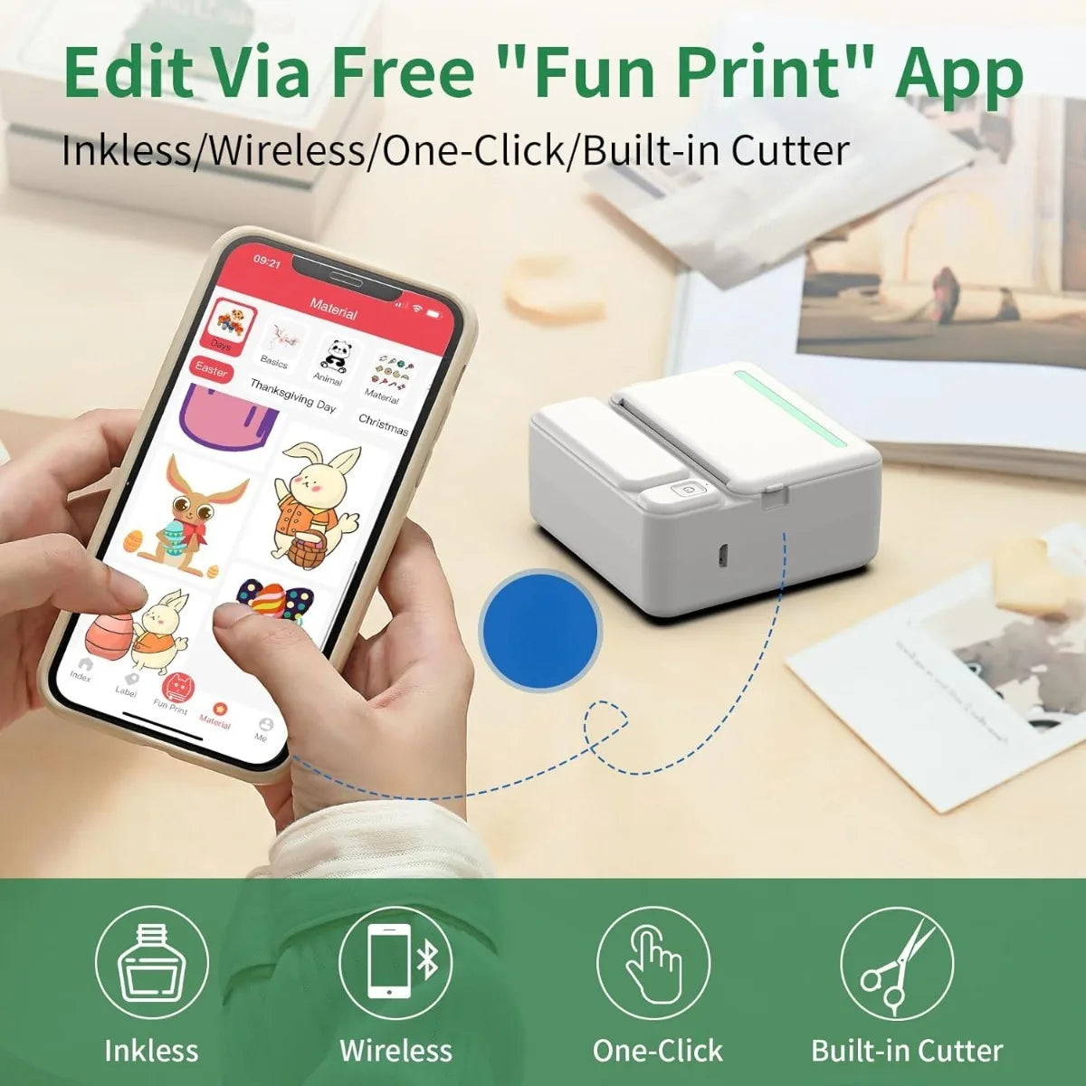 Sticker Printer, Fun Print Pod Mini Bluetooth Portabel Sticker Maker with 3 Rolls Paper, Print Pods Mini Printer