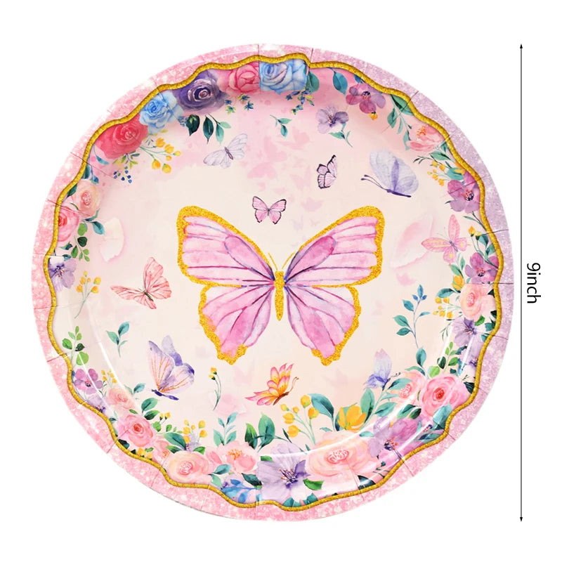 Butterfly Disposable Tableware Set Paper Plate Cup Napkins Pink Butterfly Birthday Party Decoration Baby Shower Wedding Supplies