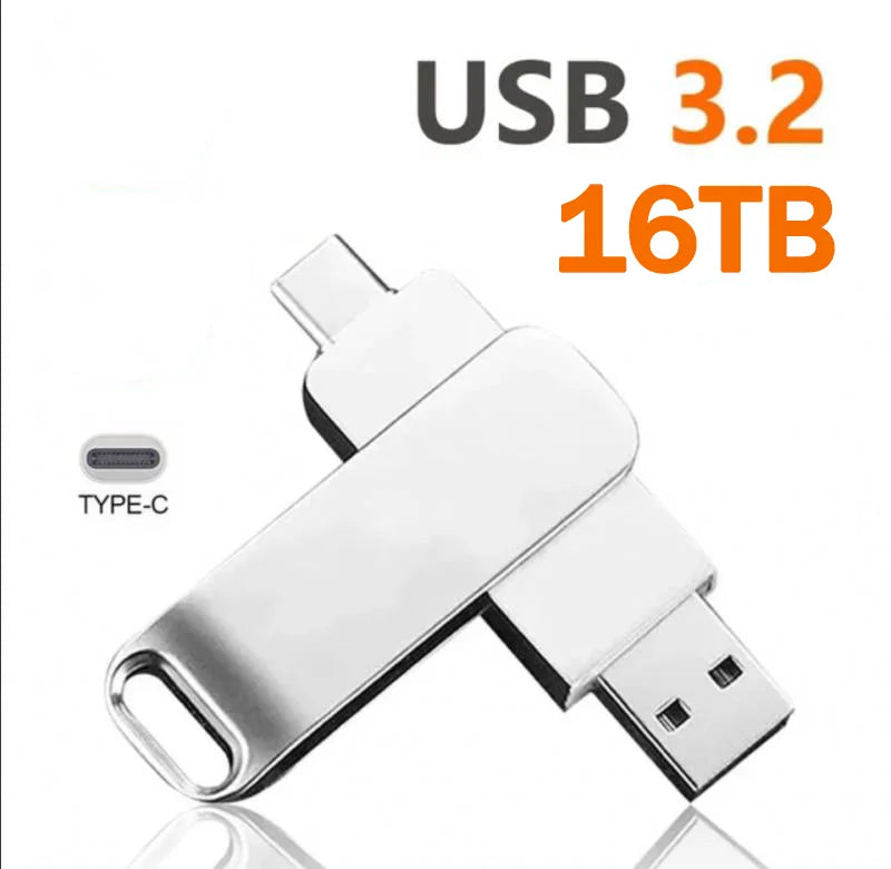 16TB Flash Drive Usb 3.2 Super High Speed Metal Transfer U Disk Pen Drive Waterproof Type C Disk SSD USB Drive Disk