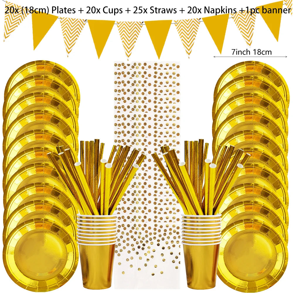 Gold Party Disposable Tableware Set Paper Plates Cups Napkins for Birthday Wedding Bachelorette Party Decoration Baby Shower