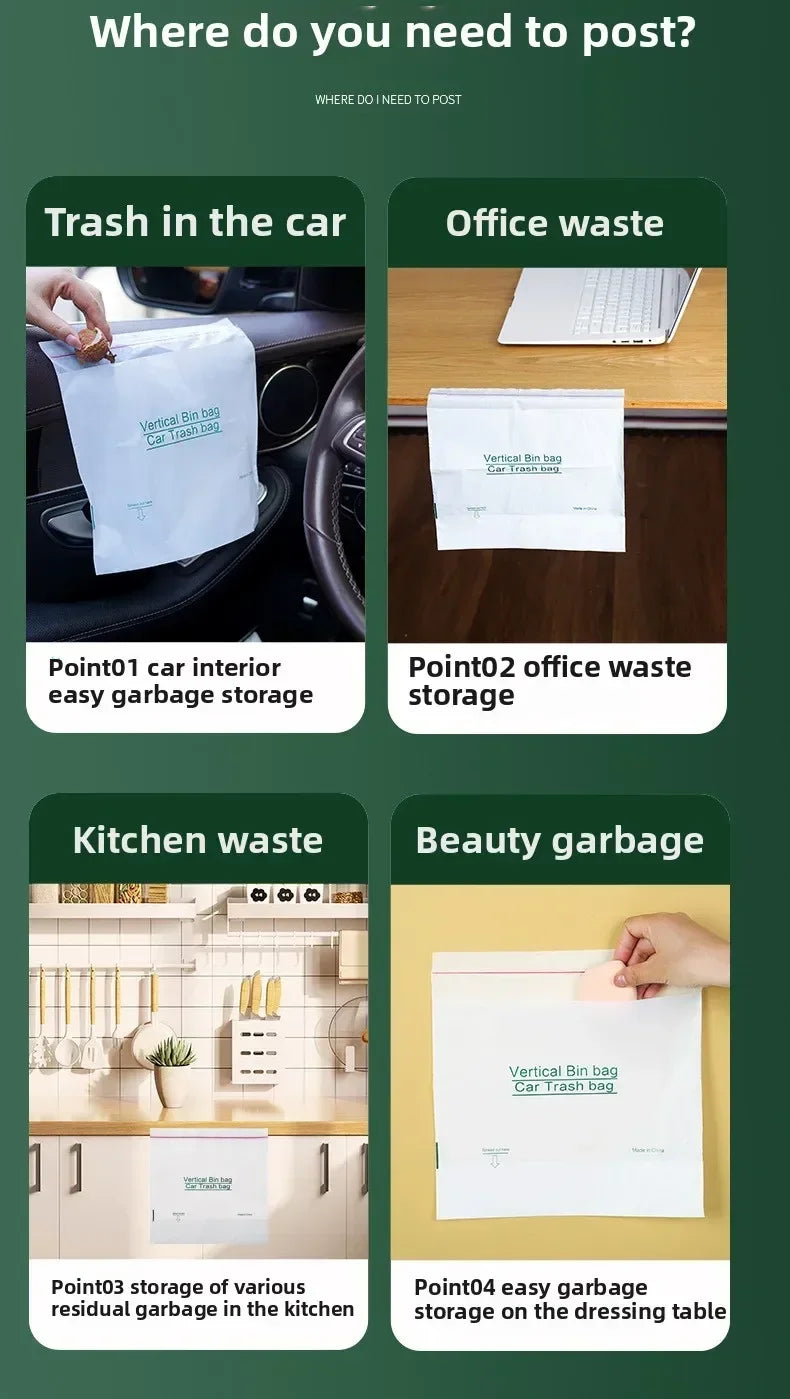 Self-Adhesive Disposable Trash Bag Thicken Waterproof Garbage Bag Leak-Proof Rubbish Storage Bag for Car/Home/Office