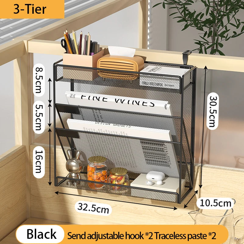 Desk File Organizer Mesh 5-Tier, Hanging Wall Mount Document Organization Stand, Desktop Vertical Mail Paper Folder Holder Rack